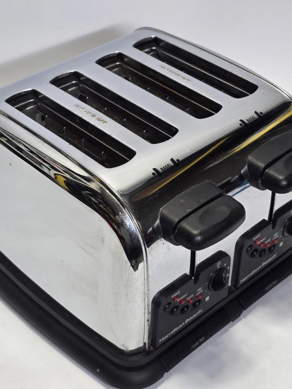 Hamilton Beach Slice Chrome Toaster Bagel Defrost Reheat Dual Controls